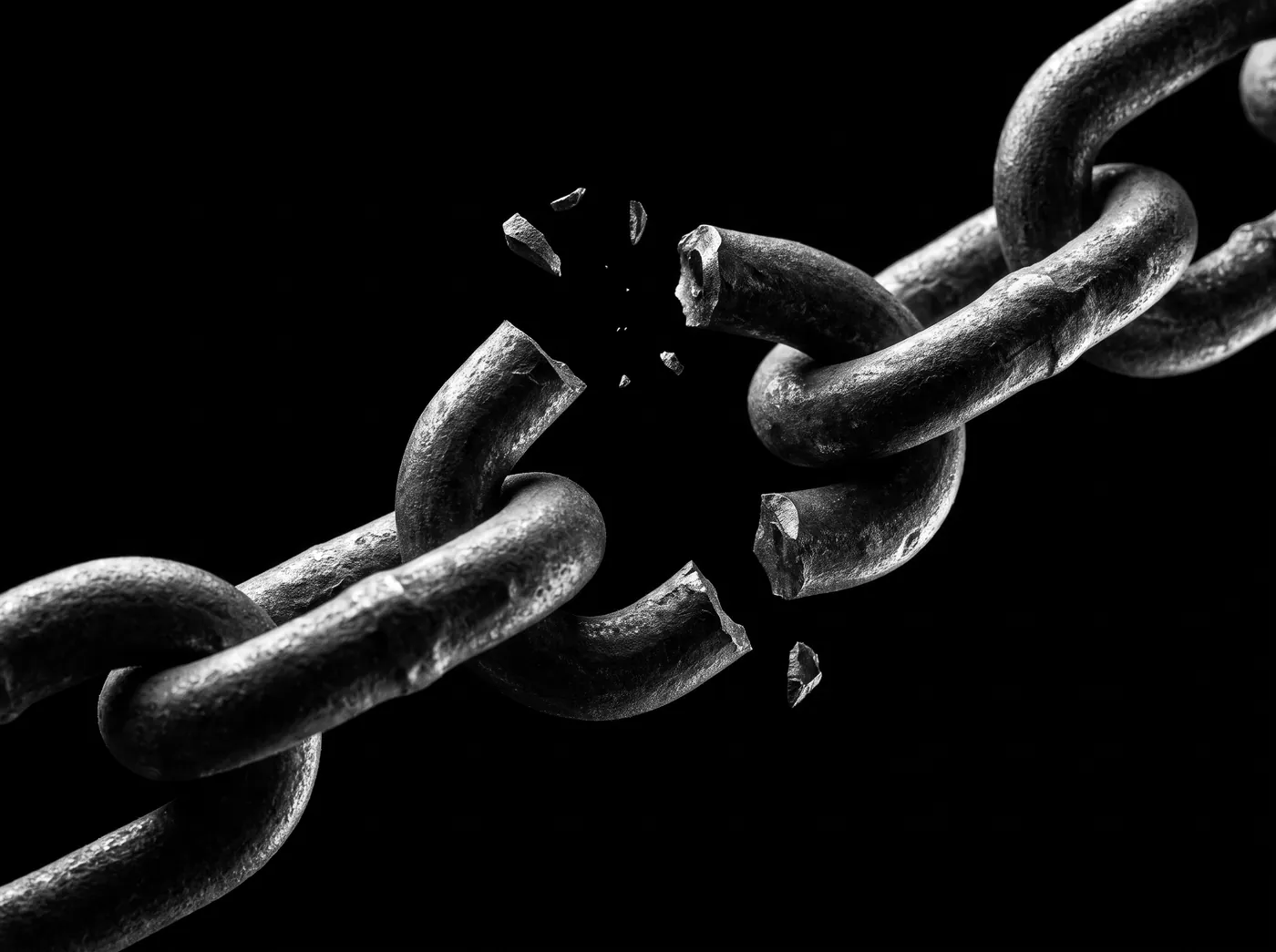 A steel chain with one link snapped